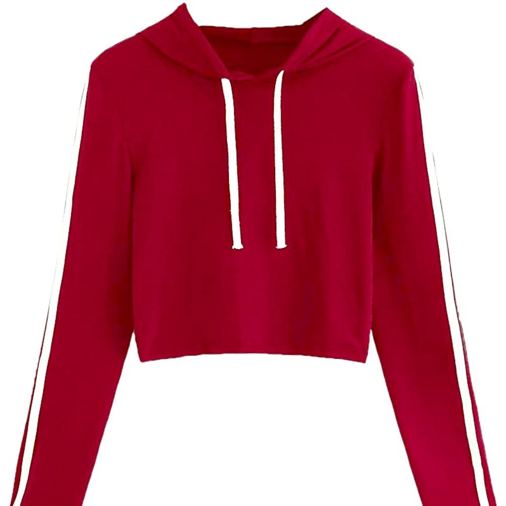 Burgundy Red Crop Top Hoodie with stripe
